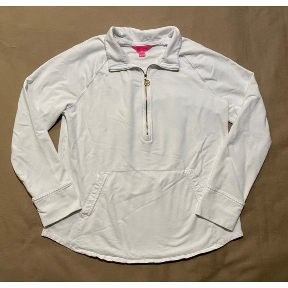 Lilly Pulitzer Pullover Sz XL White 1/4 Zip Pocket Preppy Tennis Resortwear
